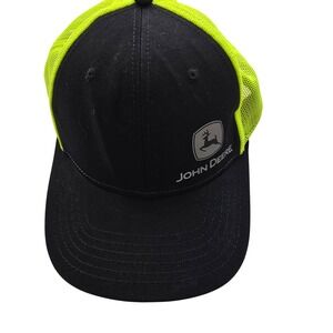 John Deere Trucker Hat Black Neon Yellow Mesh Snapback Graphic Lining Cap
